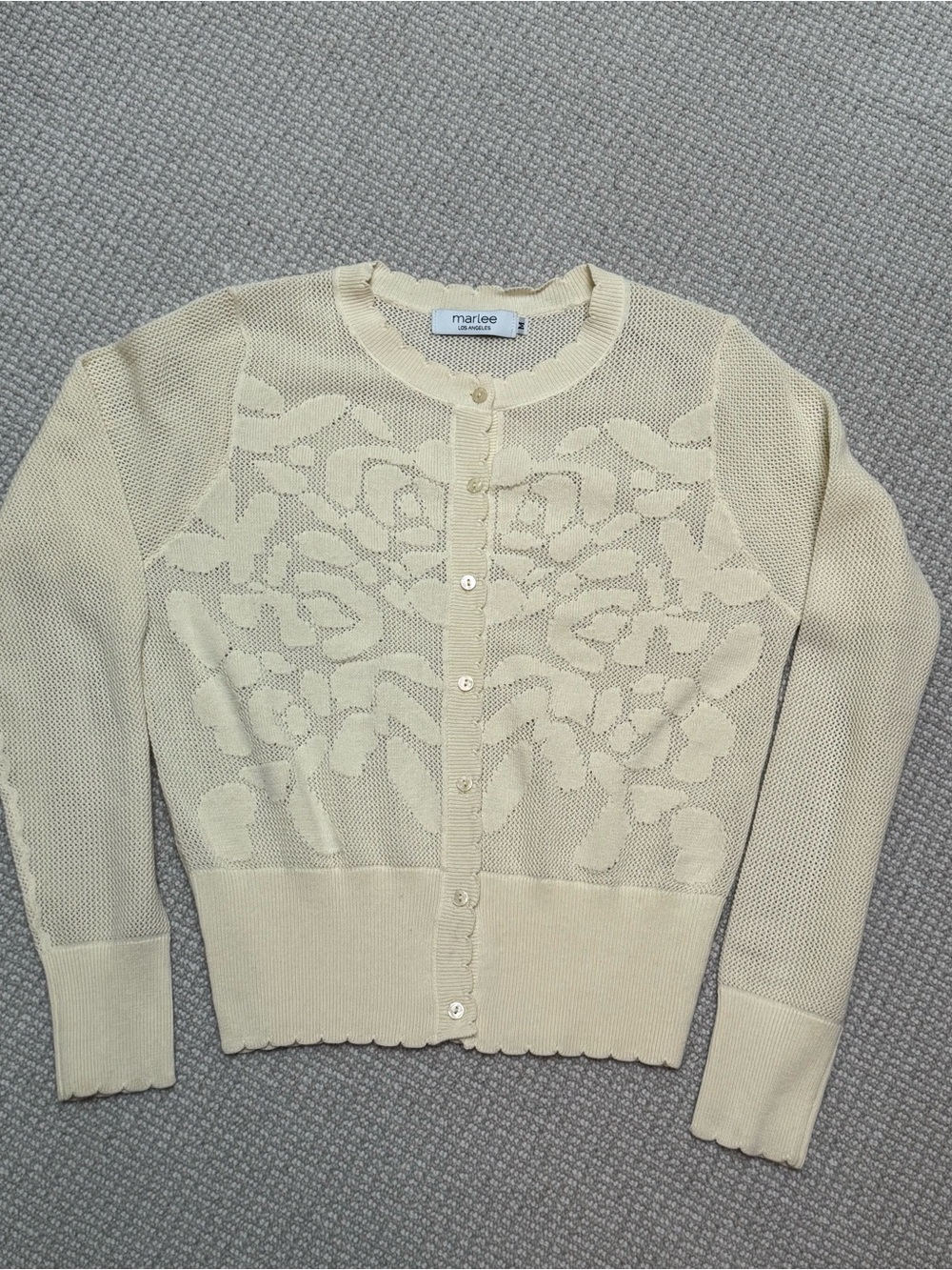Mariee Cream Floral Openwork Button-Front Cardigan